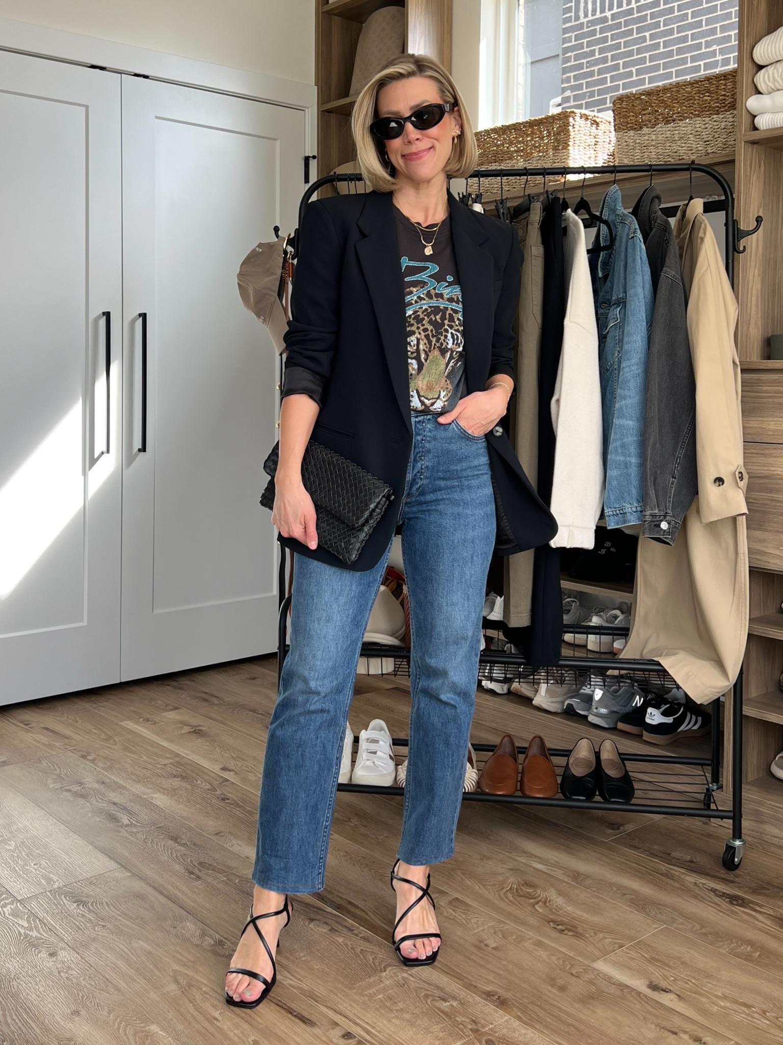 Wearing small graphic tee, 26/regular jeans, 4 blazer, heels tts

#LTKfindsunder100 #LTKstyletip #LTKfindsunder50