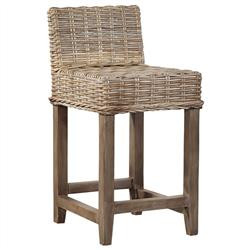 Sariah Coastal Beach Brown Woven Kubu Grey Mahogany Wood Counter Stool | Kathy Kuo Home