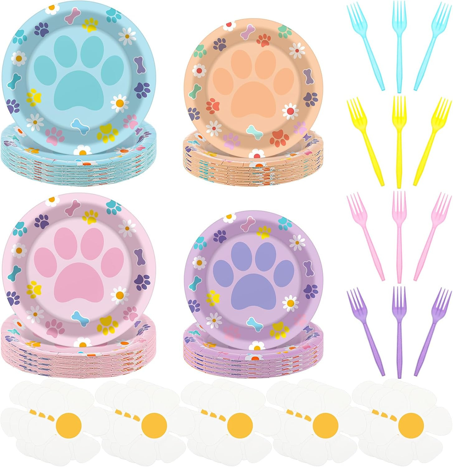 Yungyan 96 Pcs Blue Dog Birthday Party Plates and Napkins Set Pink Blue Plates Daisy Flower Napki... | Amazon (US)