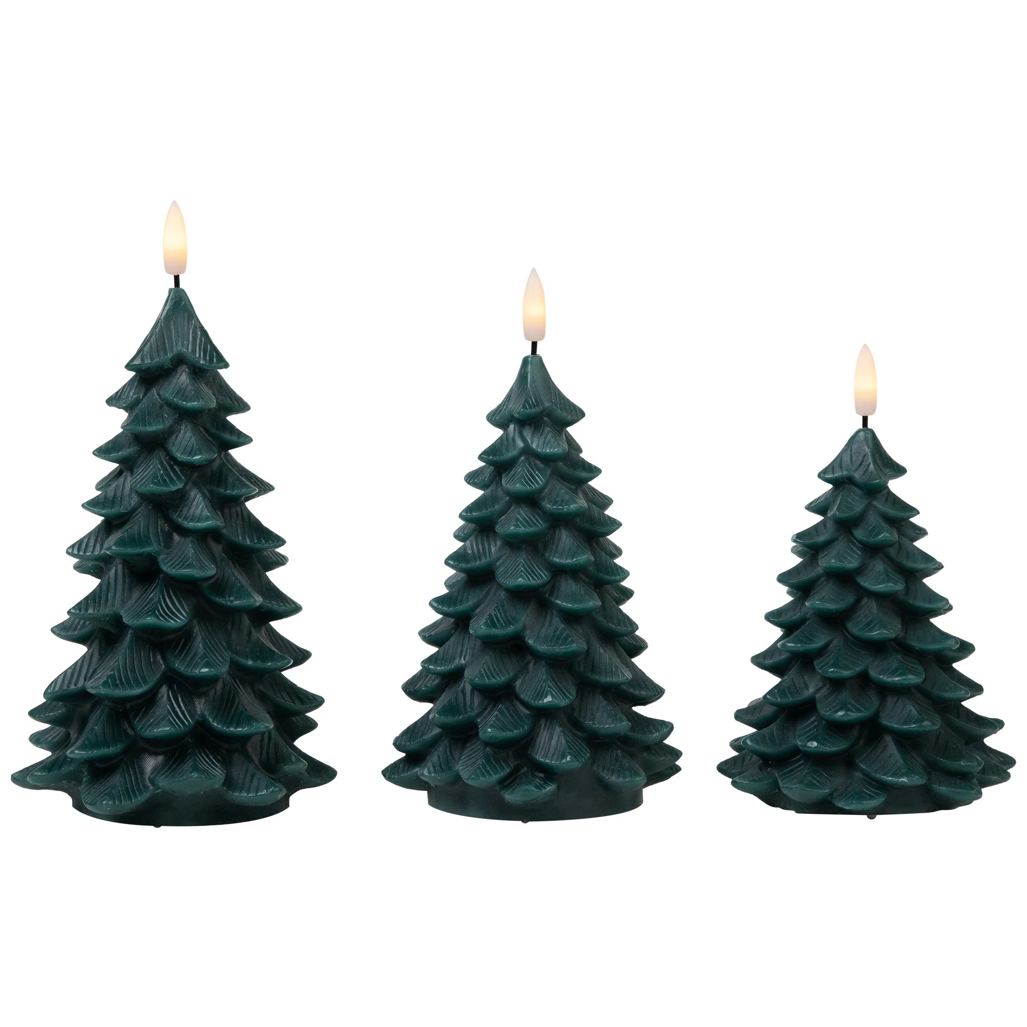 Flickering LED Flameless Christmas Tree Wax Candles - 7.25" - Green - Set Of 3 | Wayfair North America
