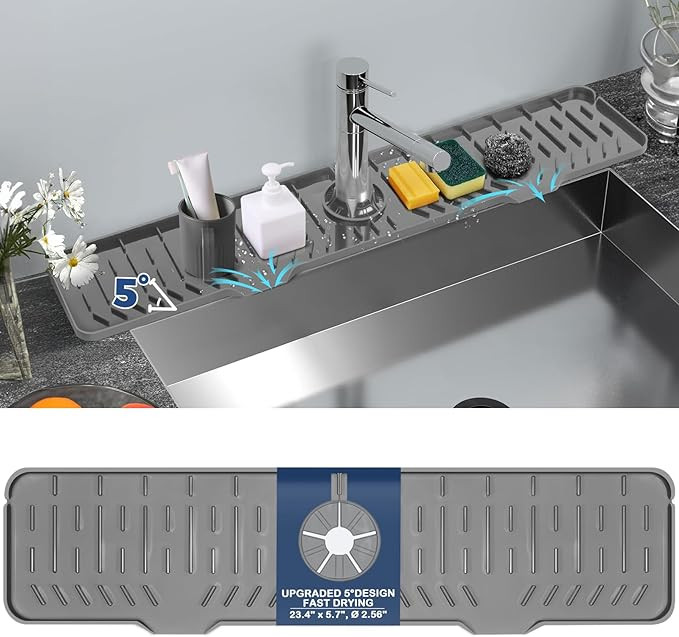 24" Kitchen Sink Faucet Splash Guard Plus Size Silicone Sink Faucet Drying Mat Faucet Handle Drip... | Amazon (US)
