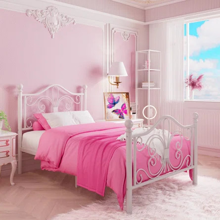 Anterrio Metal Open-Frame Bed with Butterfly Pattern Design Headboard and Footboard | Wayfair North America