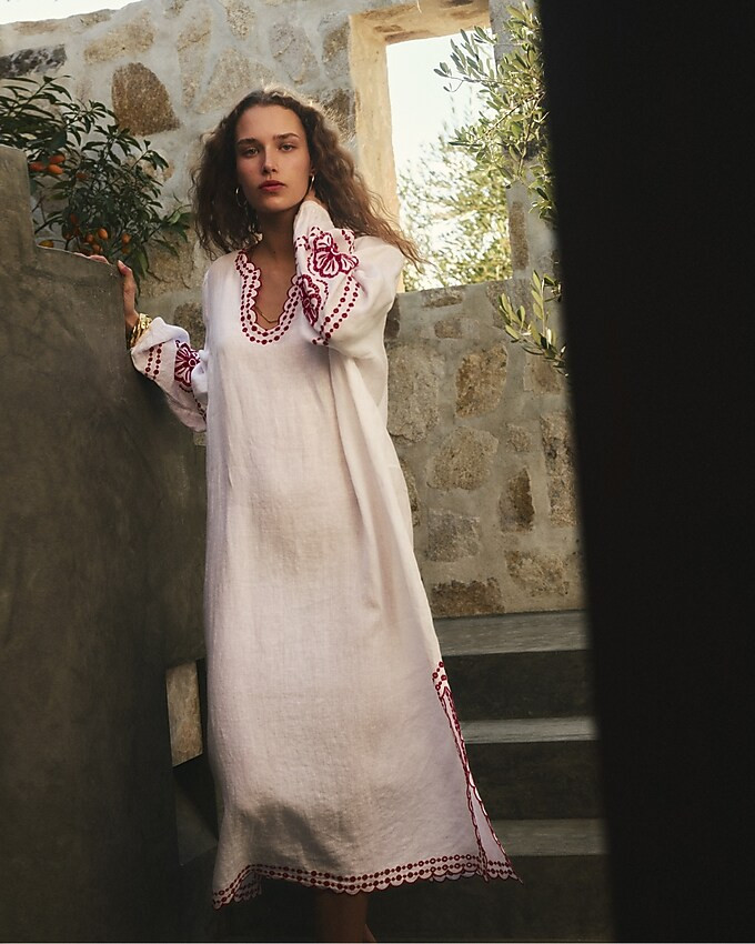 Bungalow embroidered dress in linen | J. Crew US