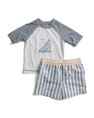 Toddler Boys 2pc Rash Guard And Striped Swim Shorts Set | Kids & Baby | Marshalls | Marshalls