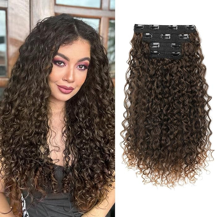 Clip in Hair Extensions, FLUFYMOOZ 4PC 100％ Pure Protein Silk Hair Extensions Long Soft Natural... | Amazon (US)