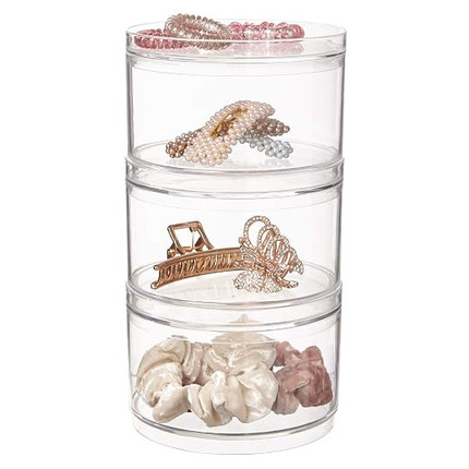Click for more info about Stackable Clear Plastic Hair Accessory Containers with Lids | set of 3