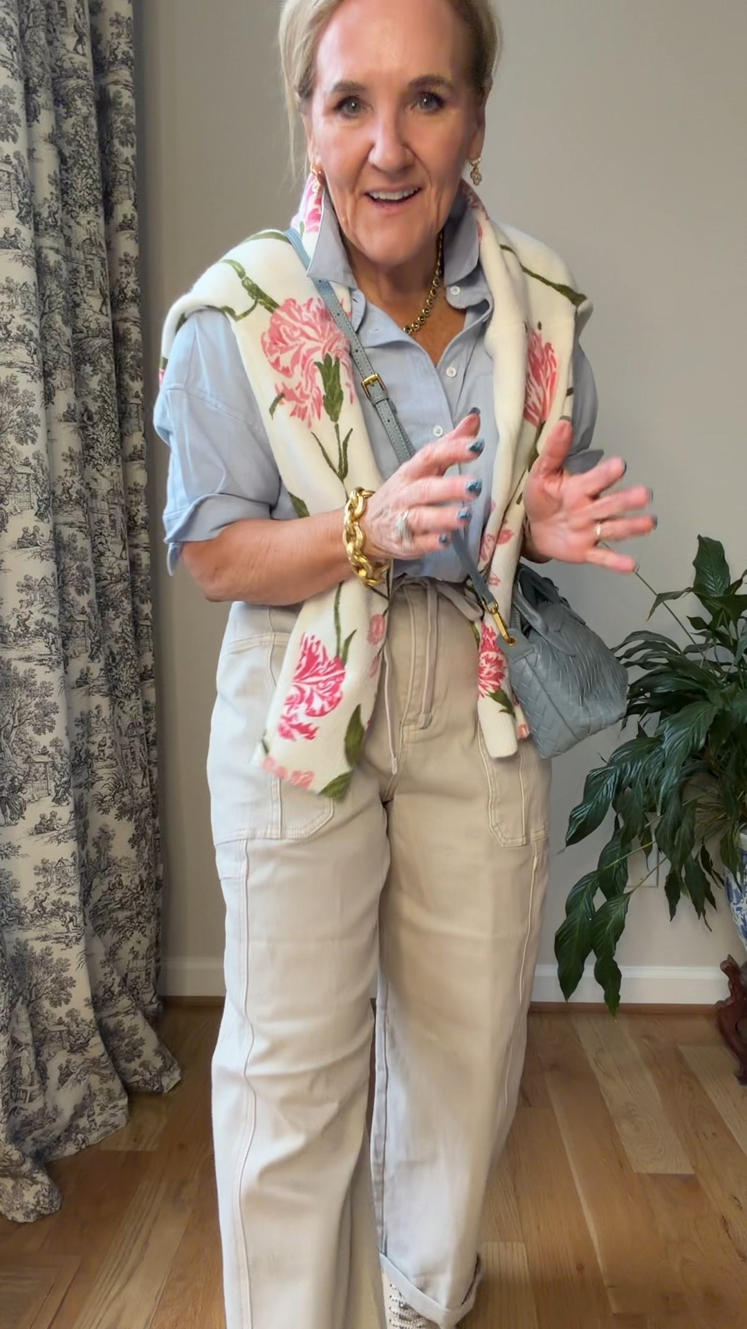 Love this combo! Springy but still good got cold temps. 
Blouse size medium 
Sweater medium 
Pants 29 you can size down there pretty roomy but I don’t mind it. It’s the look code NANETTE15 on the pants 
Sneakers are great! Command look  like espadrilles 

#LTKSaleAlert #LTKOver40 #LTKFindsUnder100