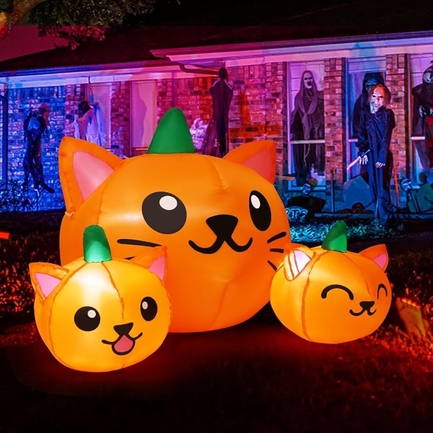 COMIN Halloween Inflatable 5FT Long Three Pumpkin Cat Head Combo with Built-in LEDs, Blow Up Yard... | Amazon (US)