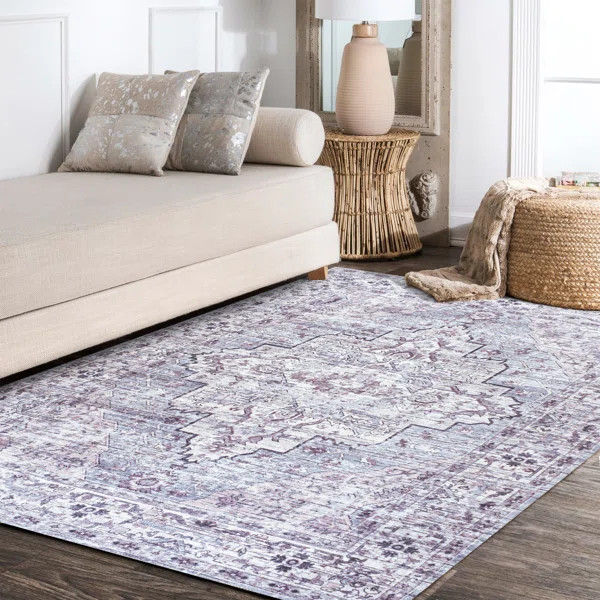 Didim Boho Medallion Machine-Washable Gray/Purple Rug | Wayfair North America