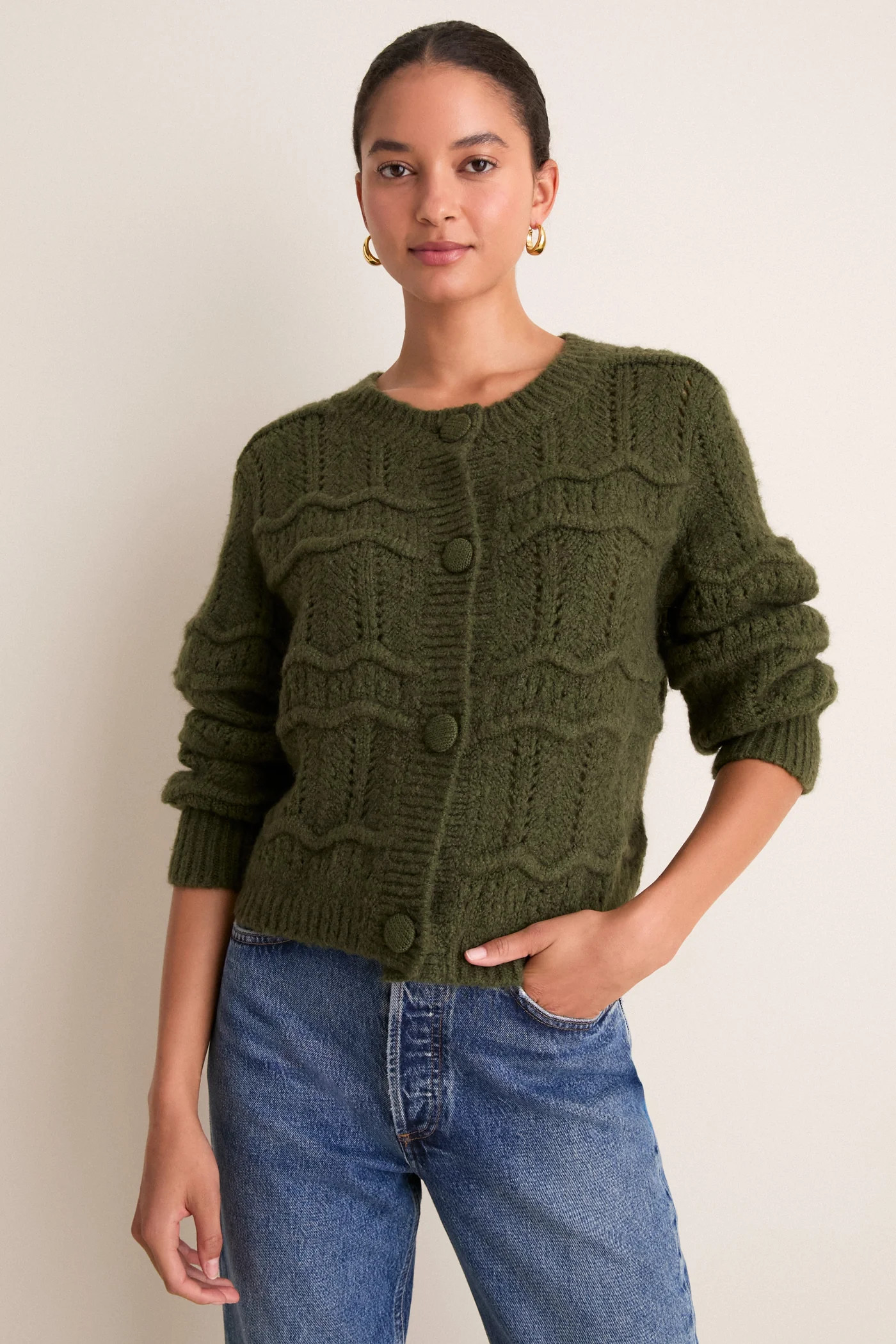 Olive Zig Zag Knit Nadia Cardigan | Tuckernuck (US)