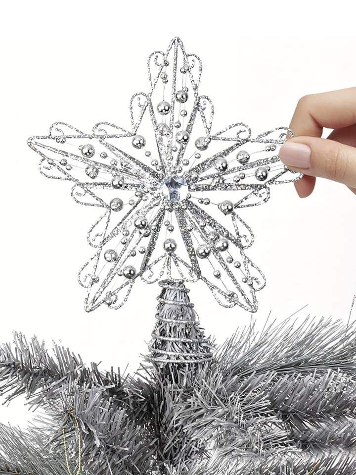 1pc 22cm Diameter Pink Christmas Tree Topper Decor With Acrylic Beads & Metal Wire & Pearl String... | SHEIN