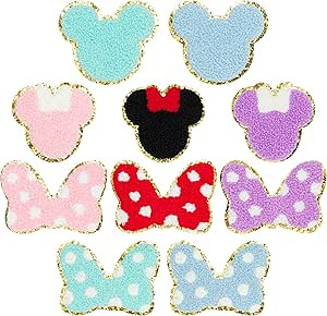 10Pcs Colorful Chenille Iron on Patches Cute Mouse Bows Kids Iron on Knee Patches Gold Trimmed Em... | Amazon (US)