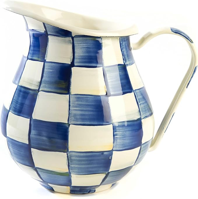 MACKENZIE-CHILDS Enamel Pitcher, Kitchen Counter Decor for Water, Flowers, Royal Check | Amazon (US)