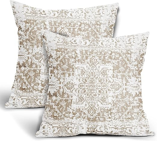 Boho Pillow Covers 18x18, Brown Beige Ethnic Design Outdoor Decorative Throw Pillows for Couch, C... | Amazon (US)