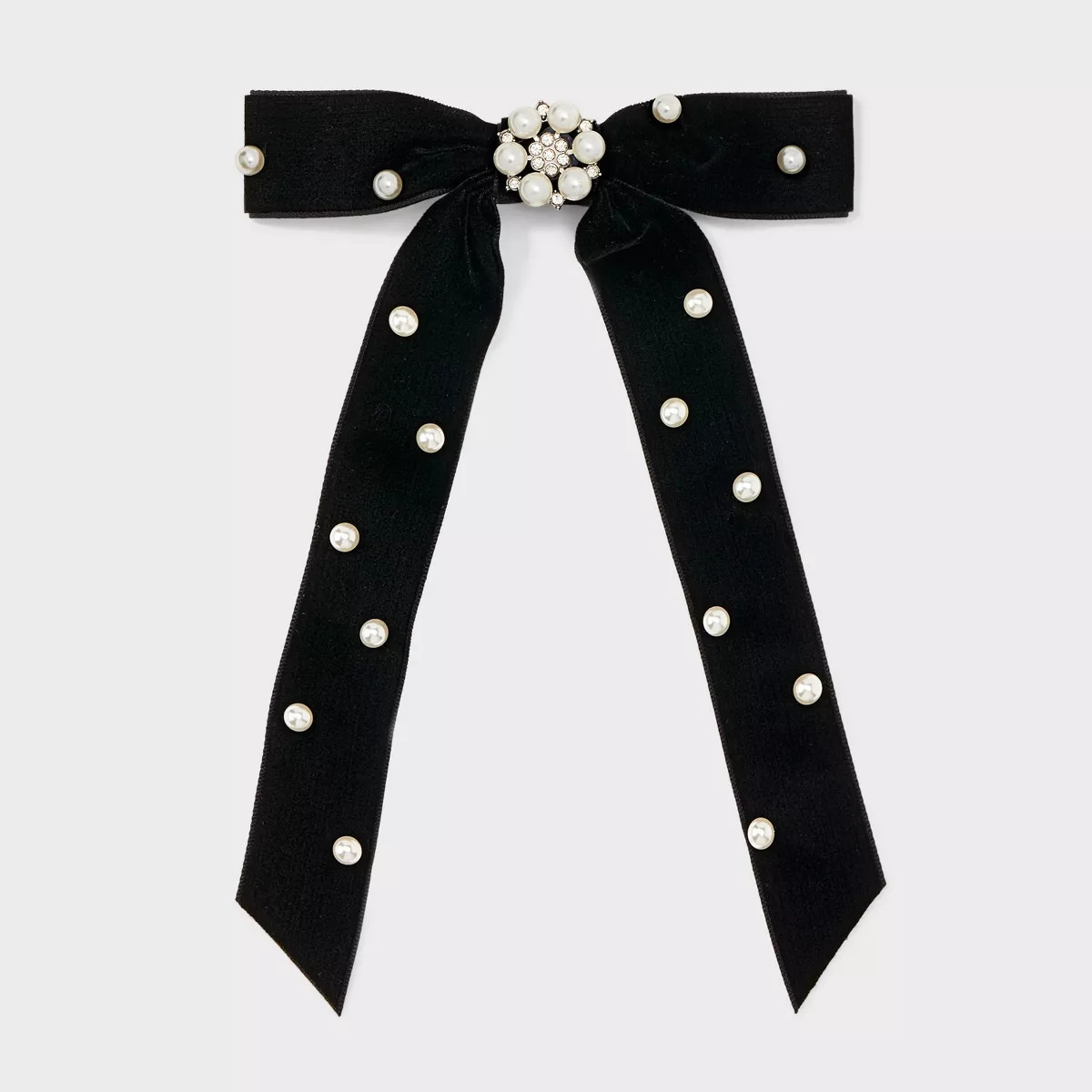 Velvet Pearl Bow Hair Barrette - A New Day™ Black | Target
