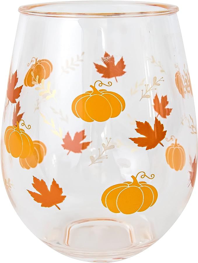 C.R. Gibson QWG2O-24065 Fall Leaves and Pumpkins Acrylic Stemless Wineglass for Thanksgiving and ... | Amazon (US)