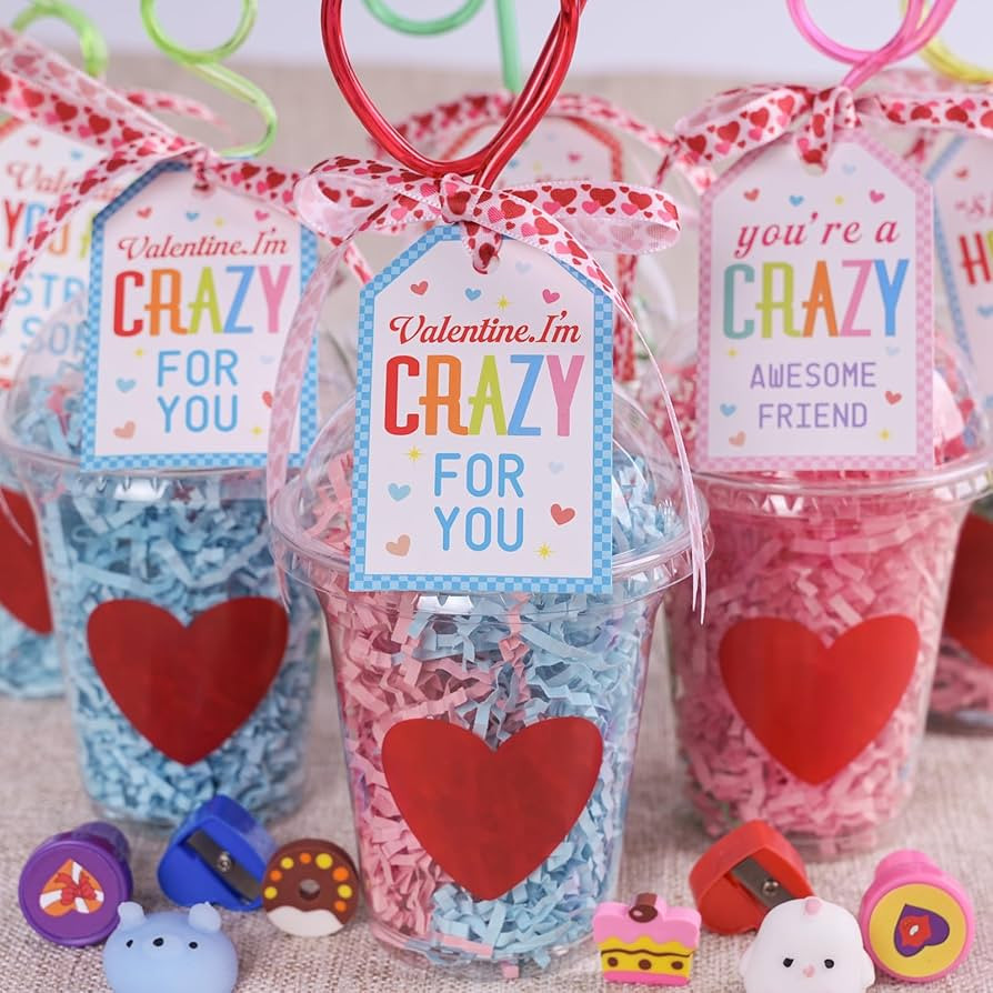 Valentines Day Gifts for Kids - 24 Pack Valentines Day Stationery Gift with Crazy Straws Cards St... | Amazon (US)