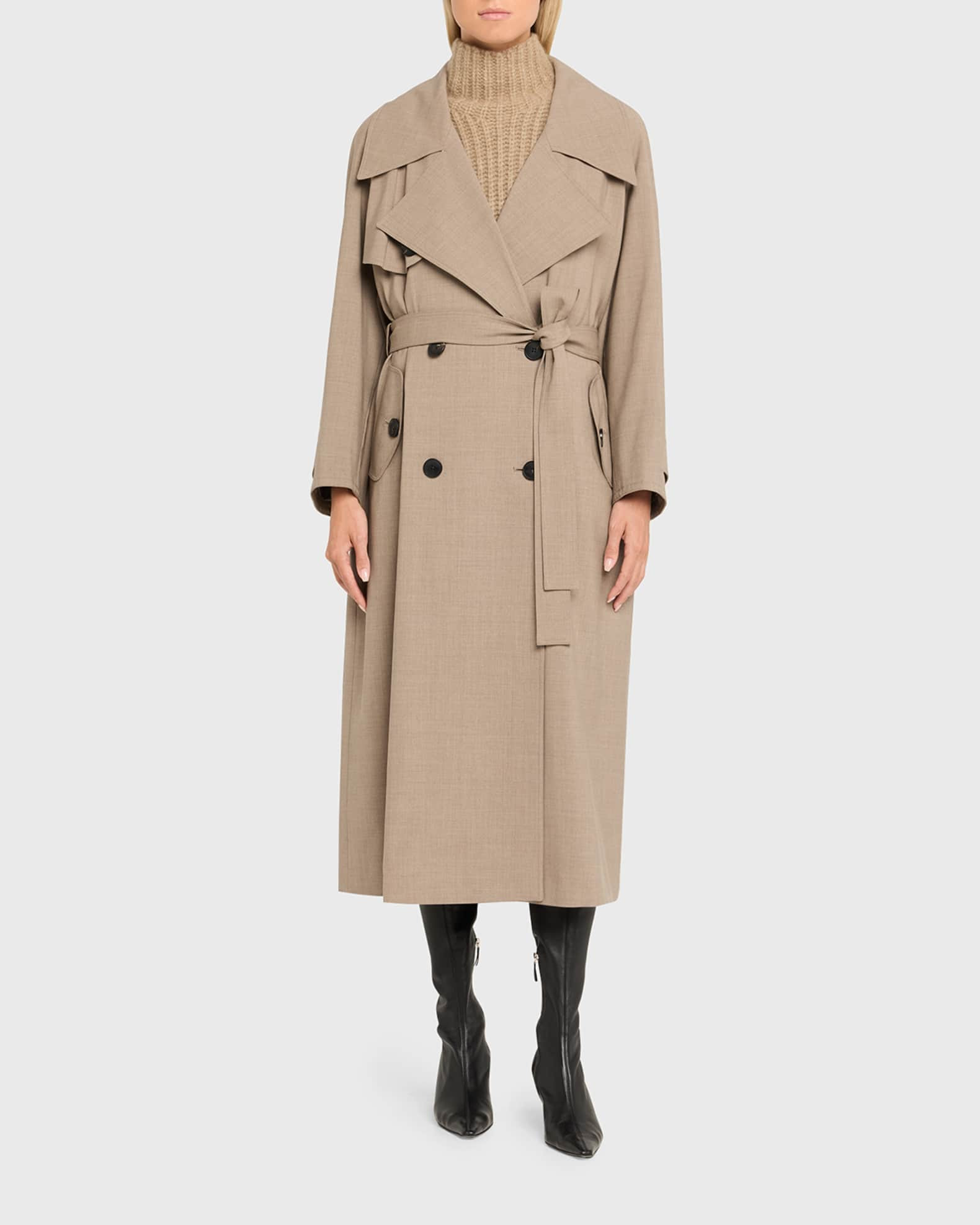 Belted Stretch Wool Oversized Trench Coat | Neiman Marcus