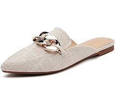 Tilocow Mules Womens Flats Comfortable - Business Casual Shoes Pointed Toe Work Flats Metal Chain... | Amazon (US)