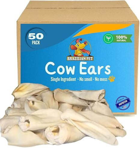 Brazilian Pet 100% Natural Real Cow Ears (50 Pack) Prime Dog Chews, Over 5 inches Free Range Gras... | Amazon (US)