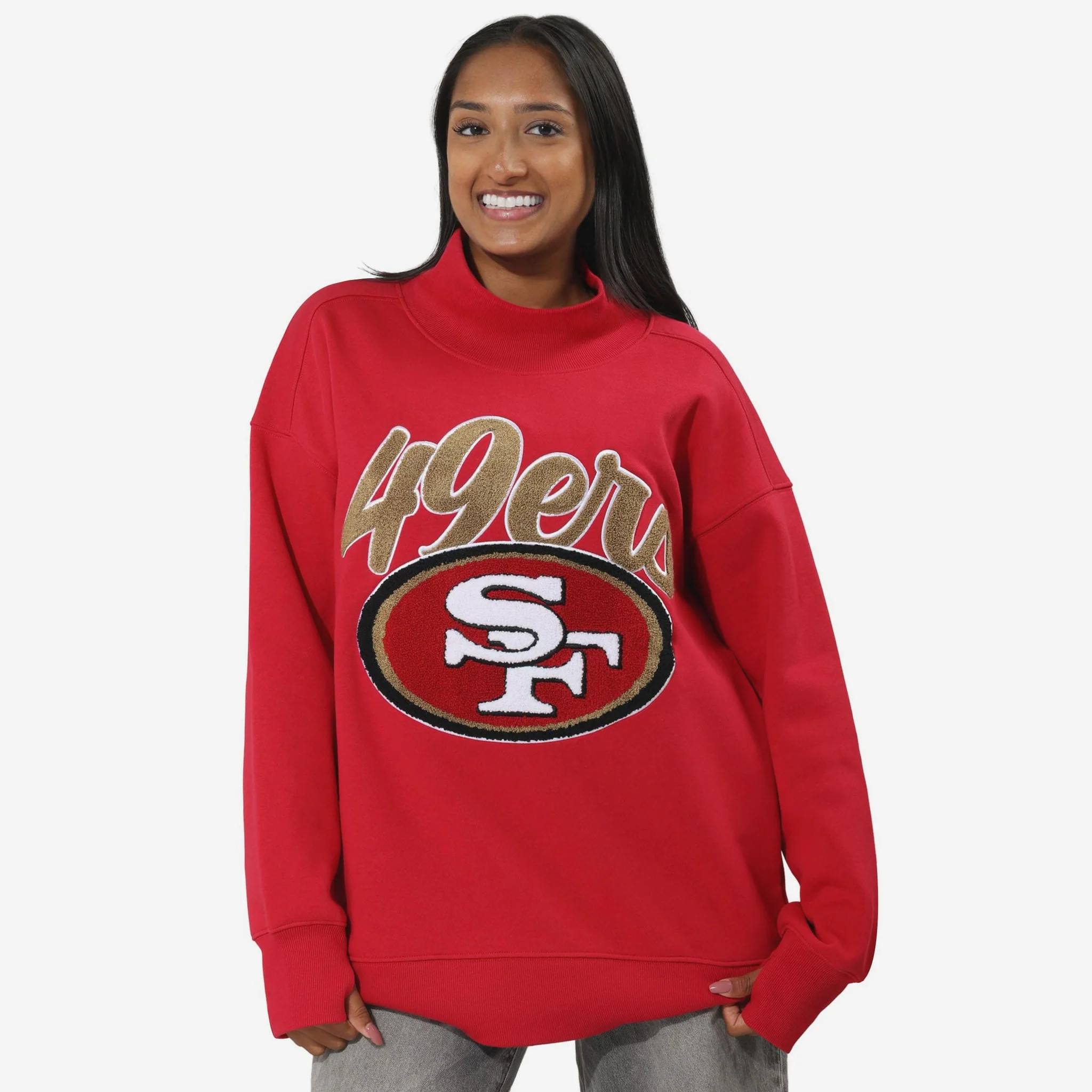 San Francisco 49ers Chenille Logo Oversized Mockneck Sweatshirt | FOCO inc