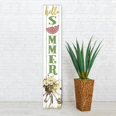 Vertical 'Hello Summer' Bicycle Porch Sign, Summer Collection Porch Signs, 8x46 Wooden Signs | Walmart (US)