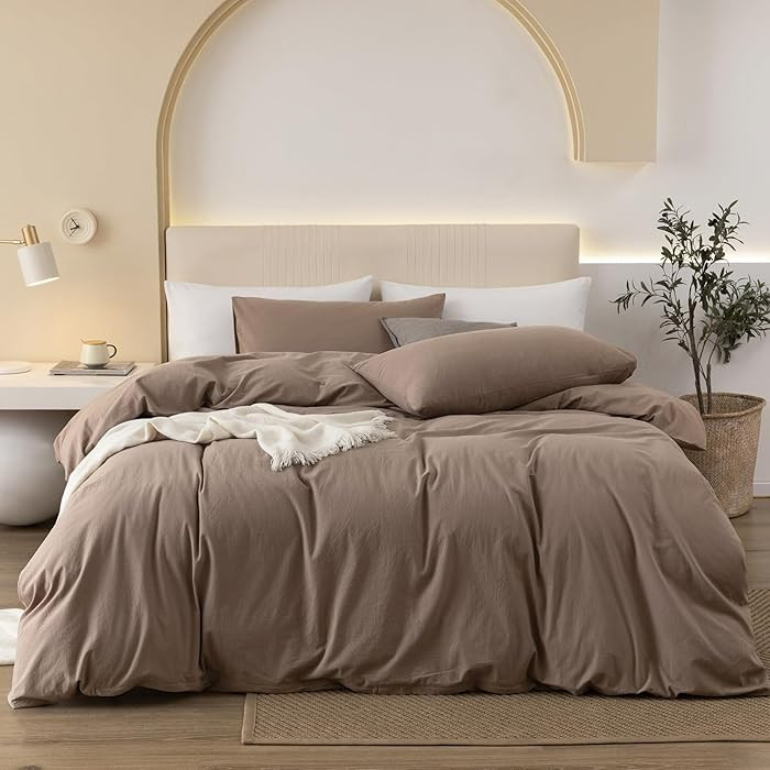 JIYUAN King Size Duvet Cover Set, 3-Piece - 100% Washed Cotton, Linen-Like Soft & Breathable with... | Amazon (US)