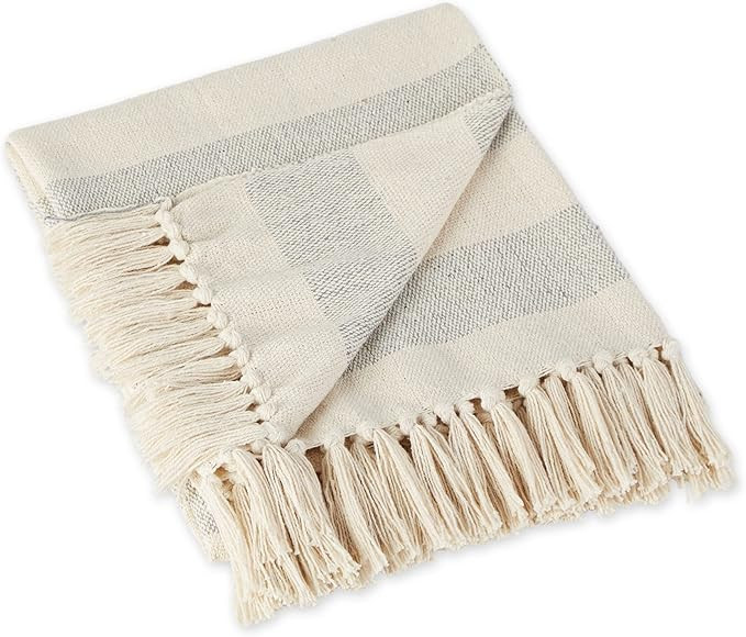 DII Rustic Farmhouse Cotton Cabana Striped Blanket Throw with Fringe, 50 x 60 - Cabana Striped Gr... | Amazon (US)