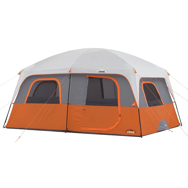 Core Equipment 10-Person 2-Room Straight Wall Cabin Camping Tent - 14' x 10' x 86" H -Orange | Walmart (US)