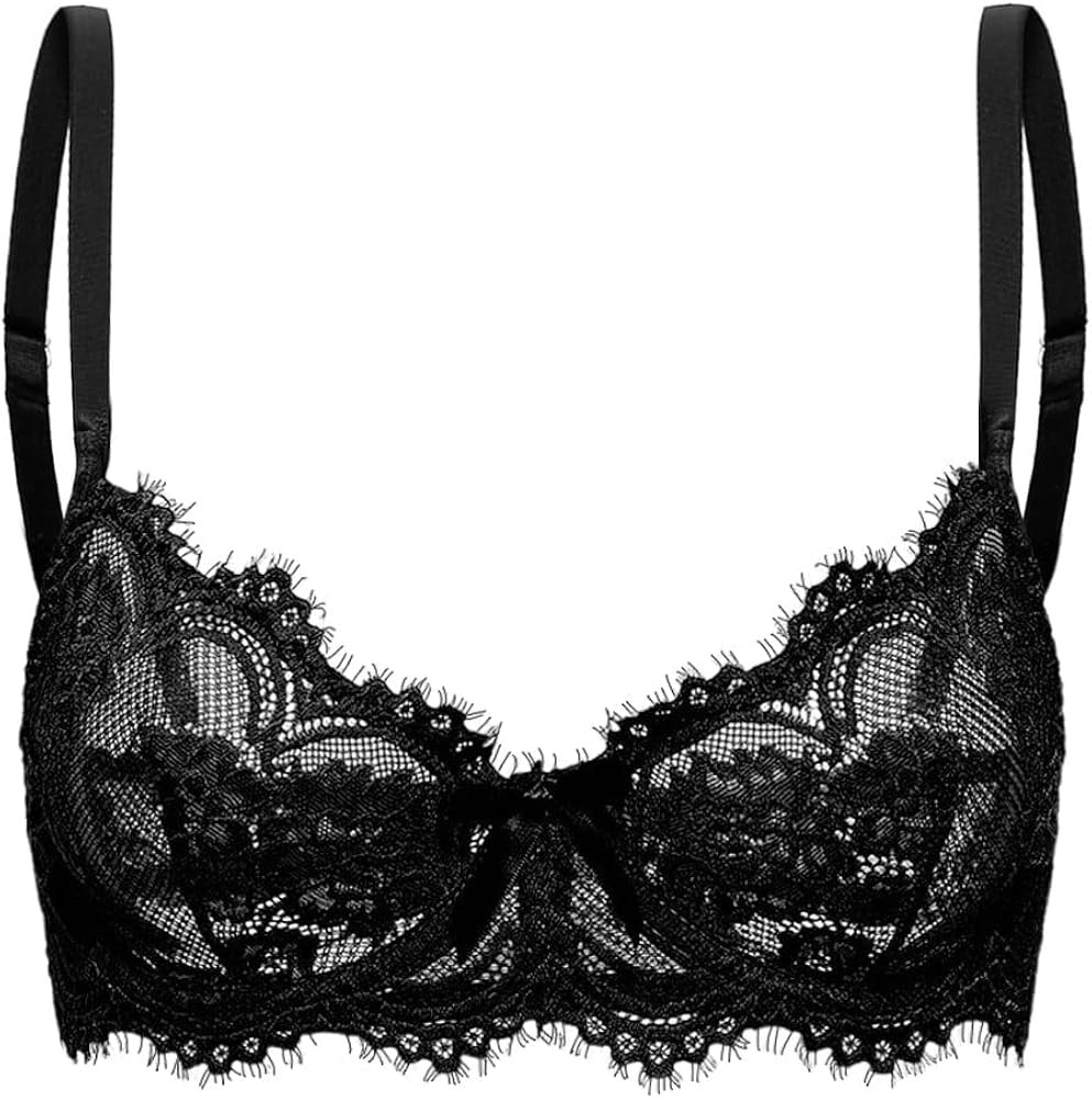 Scallop Sheer No Padding Push Up Underwire Lingerie Plus Curvy See Through Lacy Cup Halloween Chr... | Amazon (US)
