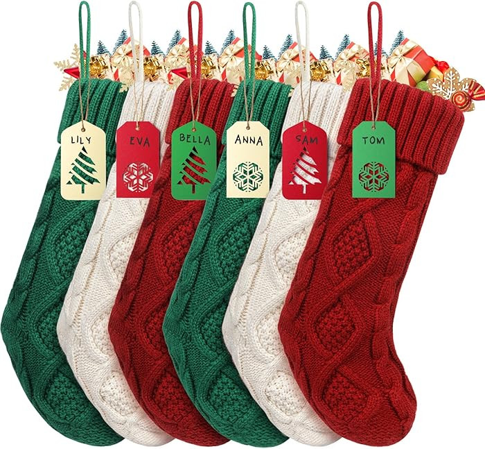 Personalized Family Christmas Stockings With Name Tags - 18" Large Classic Cable Knit Stockings i... | Amazon (CA)