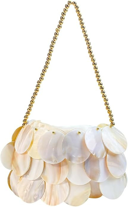 Shell Beaded Clutch Purse for Women Luxury Handmade Top Handle Bag Beach Evening Handbag for Summ... | Amazon (US)