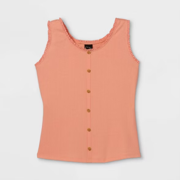 Girls' Rib-Knit Button-Front Lace Trim Tank Top - art class™ | Target
