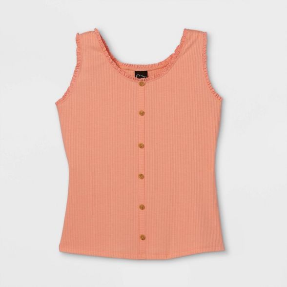 Girls' Rib-Knit Button-Front Lace Trim Tank Top - art class™ | Target