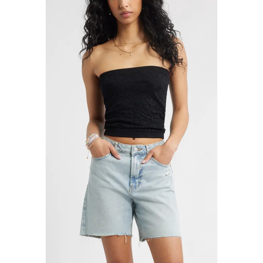 BP. Textured Floral Tube Top in Black at Nordstrom, Size Small | Nordstrom