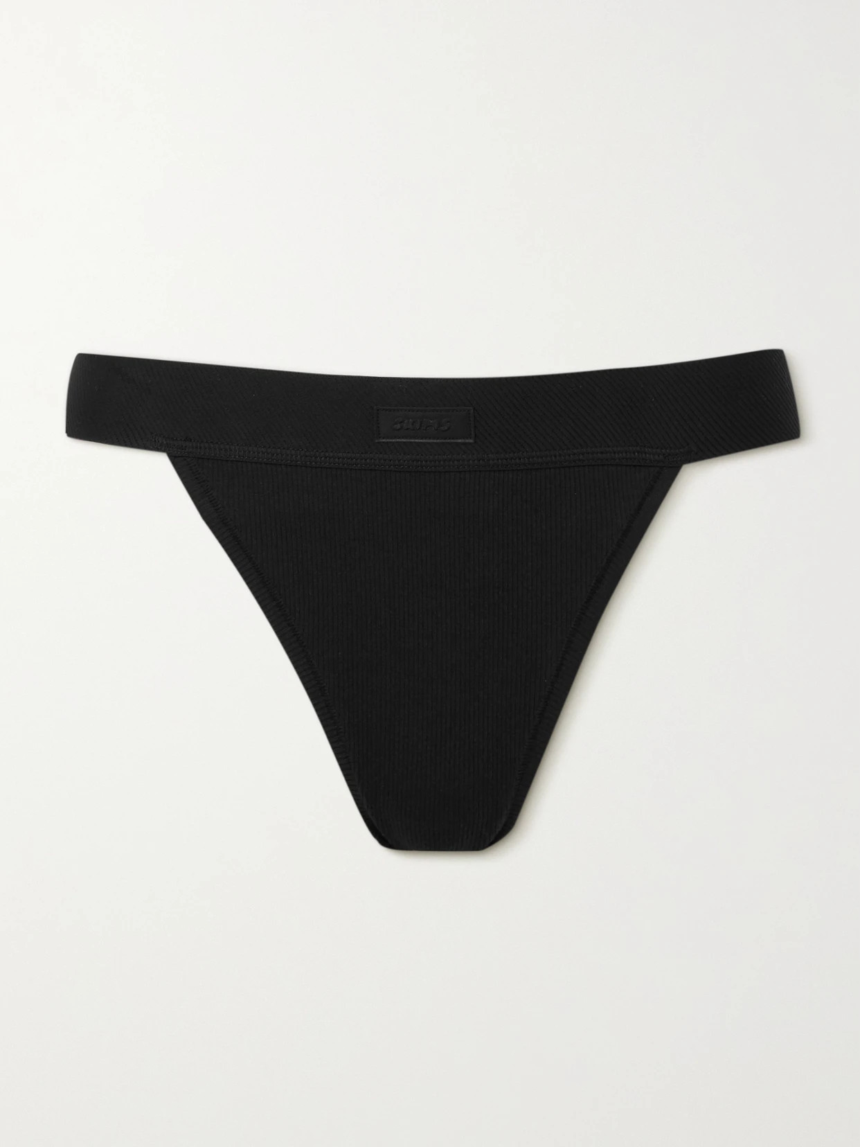 Skims - Cotton Collection Ribbed Cotton-blend Jersey Thong - Soot | NET-A-PORTER (US)