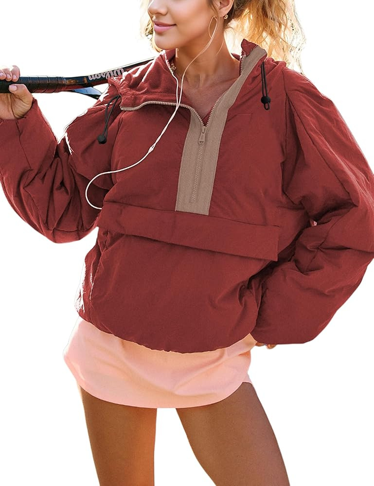 Women’s Puffer Jacket Lightweight Oversized Quilted Pullover Half Zip Winter Coat | Amazon (US)