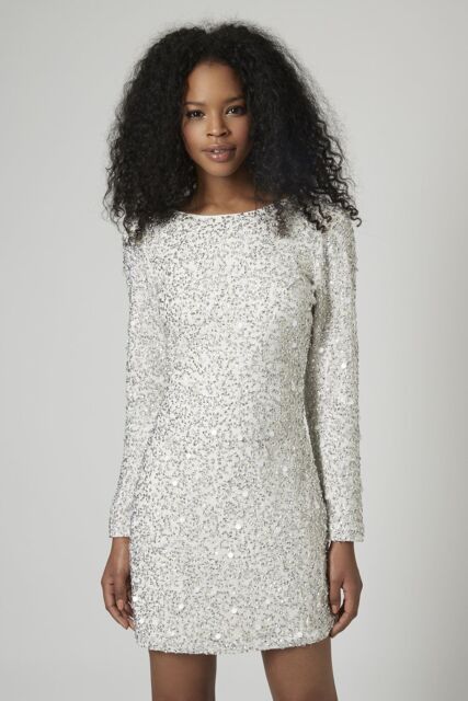 Topshop Premium White Sequin Crystal Embellished Bodycon Party Dress - Size 10 | eBay | eBay DE