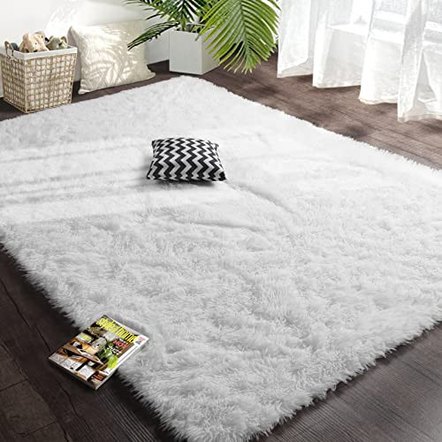 Amangel White Super Soft Rugs for Living Room, 5' x 7', Fluffy Area Rug for Bedroom, Large Shaggy Pl | Amazon (US)