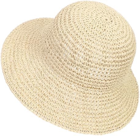 Womens Sun Hat Handmade Crochet Straw Bucket Hat Summer UV Protection Foldable Travel Cap UPF 50+ | Amazon (US)