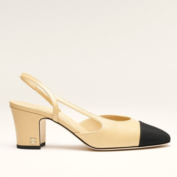 CHANEL Slingback Two-Tone Block Heels in Beige/Black w/Box & Dust Bag, Size 42 | Poshmark