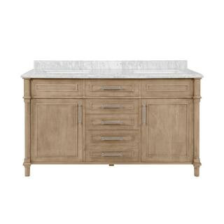 Aberdeen 60 in. x 22 in. D Bath Vanity in Antique Oak with Carrara Marble Vanity Top in White wit... | The Home Depot