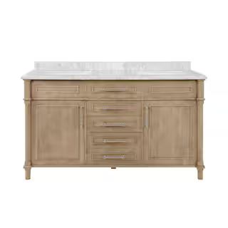 Home Decorators Collection Aberdeen 60 in. x 22 in. D Bath Vanity in Antique Oak with Carrara Mar... | The Home Depot