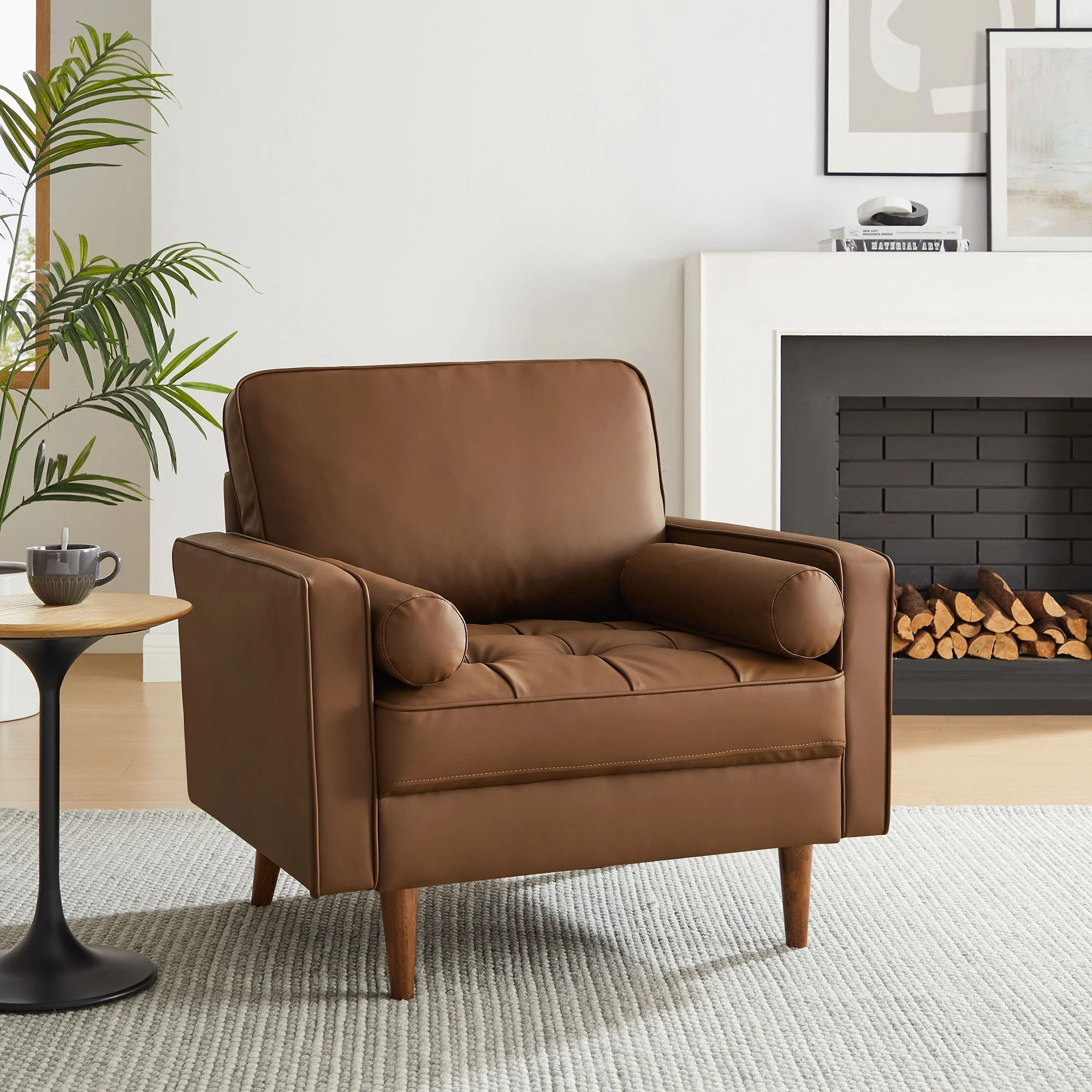 Modway Valour Tufted Vegan Leather Accent Armchair in Brown | Walmart (US)