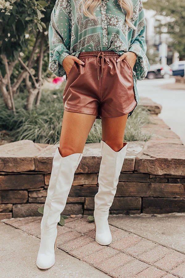 The Starry Faux Leather Shorts in Dark Cinnamon | Impressions Online Boutique