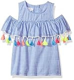 Mud Pie Baby Girls Chambray Cold Shoulder Tassel Top, Blue, MD/ 2T-3T | Amazon (US)