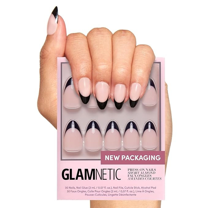 Glamnetic Press On Nails - Caviar | Semi-Transparent, Short Almond Nails, Reusable | 15 Sizes - 3... | Amazon (US)