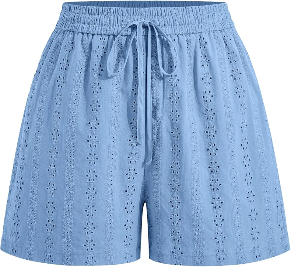 KIRUNDO Shorts for Women Summer Casual Lace Elastic Waist Drawstring Cute Eyelet Boho Lounge Shor... | Amazon (US)