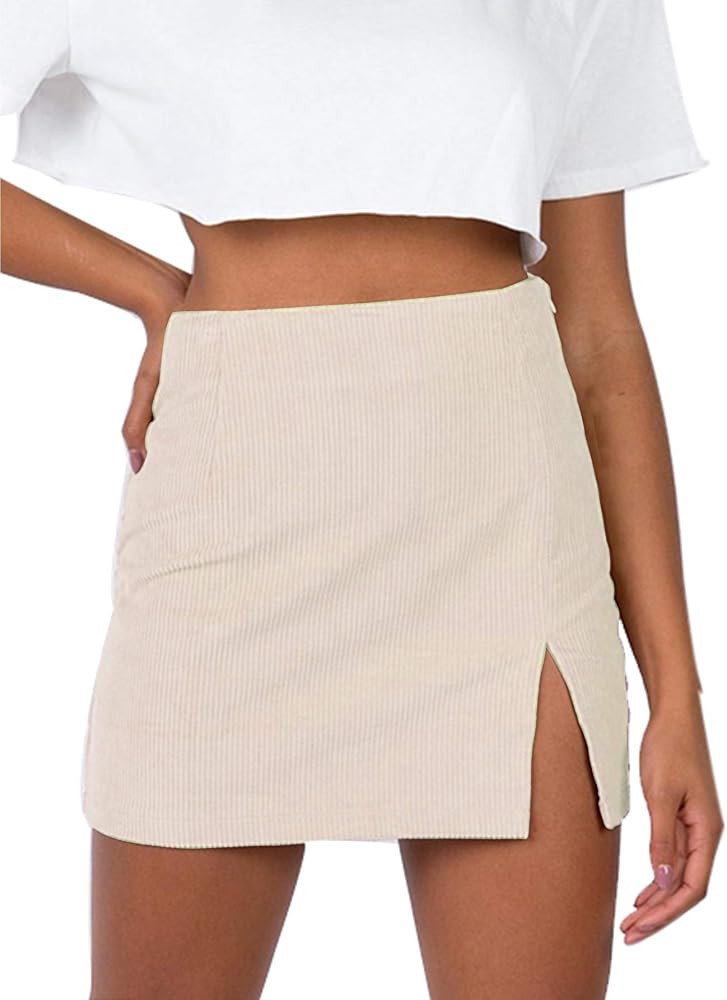 LYANER Women's Solid Split Hem Corduroy High Waist Mini Bodycon Skirt | Amazon (US)