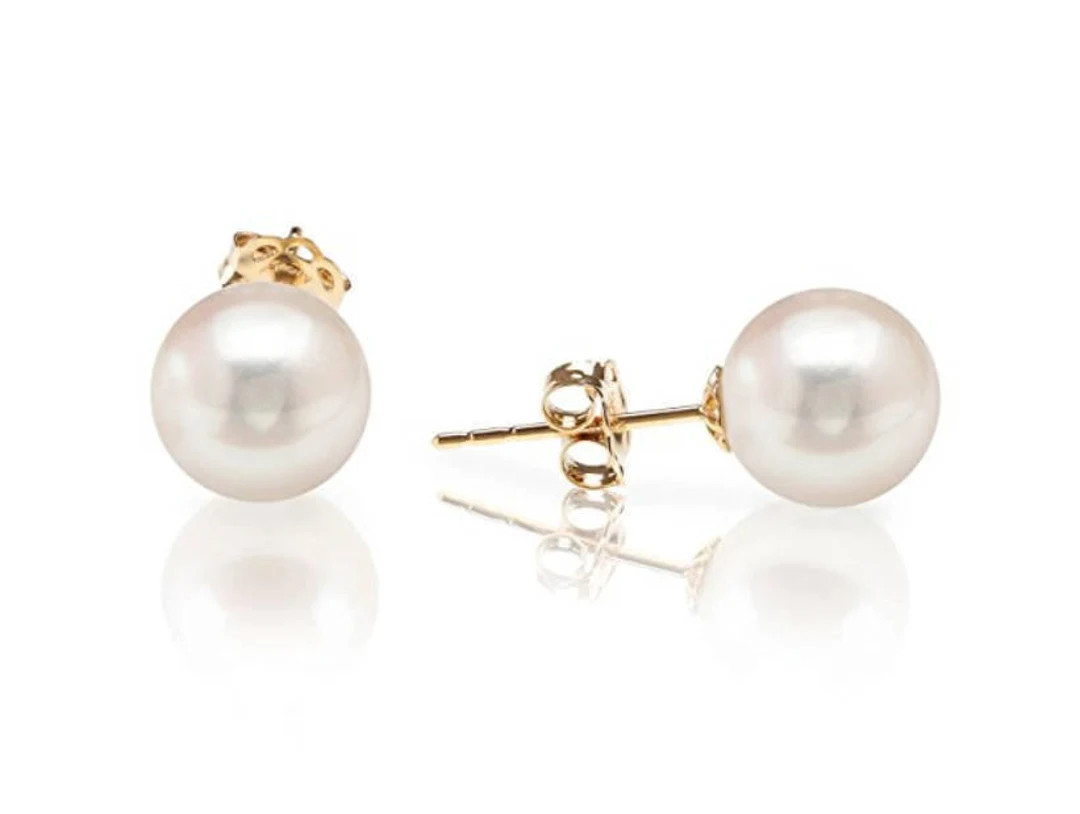 14K Solid Gold Genuine Pearl Pushback Earrings 14K Pearl Studs Pearl Studs 14K Cultured Pearl Stu... | Etsy (US)
